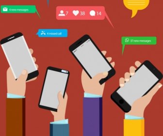 Digital Lifestyle Background Hands Smartphones Speech Bubbles Icons