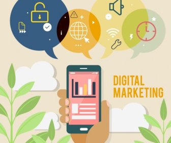 Digitale Marketing-Werbung Smartphone Ui Icons Dekor