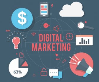 Digital Marketing Business Design Elementi Piatto Decori