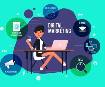 Banner De Marketing Digital Empresária ícones De Interface De Negócios