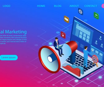 Digital Marketing Concept For Banner And Website Business Analysis Content Strategy And Management Digital Media Campaign Flat Vector Illustration With Icon