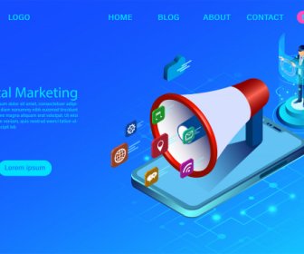 Digital Marketing Concept For Banner And Website Business Analysis Content Strategy And Management Digital Media Campaign Flat Vector Illustration With Icon