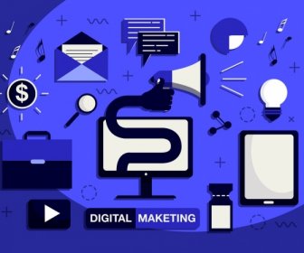 Digital Marketing Design Elementos Comunicação ícones Escuro Design