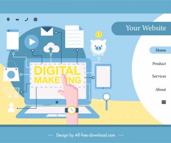 цифровой маркетинг домашняя страница яркий красочный плоский дизайн