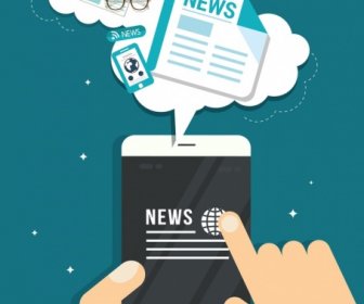 Digital Media Concept Background Smartphone Hands Newspaper Icons