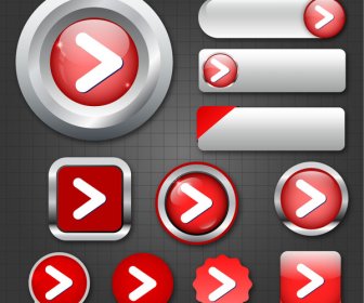 Digital Navigation Buttons Sets Design In Red Multishapes