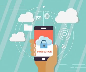 Dijital Güvenlik Arka Plan Smartphone Bulutlar Simgeler Kilitle