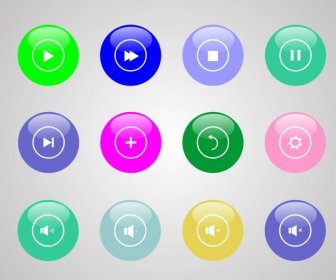 Botón De Sonido Digital Establece Diversos Círculos Colores