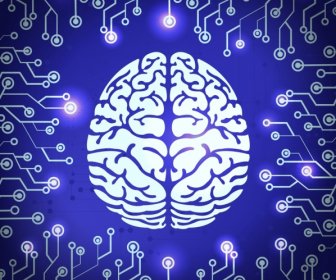 Digital Technology Background Brain Electronic Circuit Icons Decor