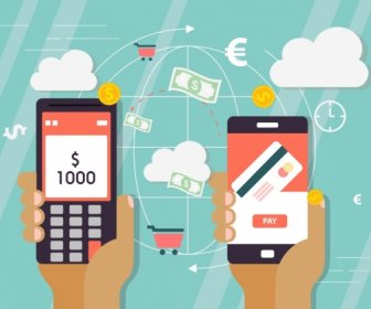 Digitalen Transaktion Hintergrund Smartphones Weltweit Geld Symbole