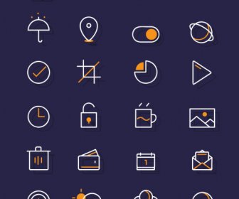 Icônes De L’interface Utilisateur Numérique Simple Symboles Plats Contour