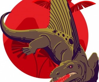 Dimetrodon Dinossauro ícone Escuro Esboço Clássico