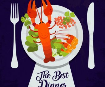 Dinner Advertising Dishware Seafood Icons Decor