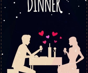 Dinner Background Romantic Couple Icon Decoration