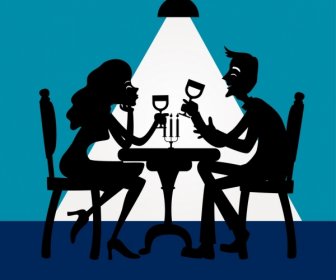 خلفية عشاء رومانسية زوجين الايقونات صورة ظلية للديكور