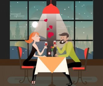 Dinner Dating Background Romantic Couple Icon Cartoon Design