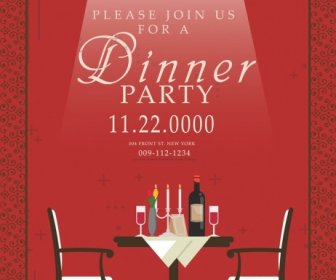 อาหารค่ำปาร์ตี้เชิญการ์ดออกแบบสีแดงประดับโต๊ะ