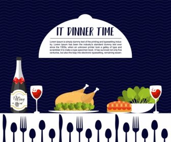 Abendessen Plakat Mahlzeit Dekoration Geschirr Symbole