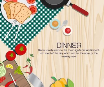 Dinner Poster Meal Preparation Icons Multicolored Design