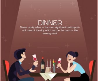 Dinner Poster Romantic Couple Icon Light Decor