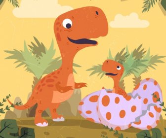 Dinosaur Background Eggs Baby Icons Colored Cartoon