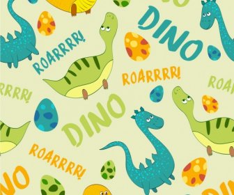 Dinosaurus Latar Belakang Warna-warni Berulang Ikon