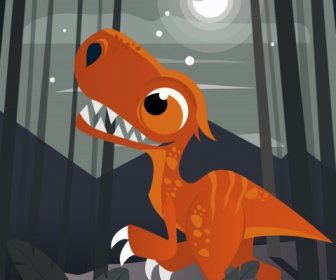 Dinosaurus Menggambar Kartun Berwarna Moonlight Dekorasi
