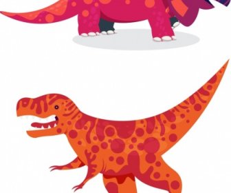 Dinosaur Icons Colored Cartoon Character Sketch