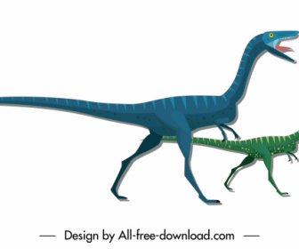 Dinosaur Icons Gallimimus Species Sketch Cartoon Characters Design