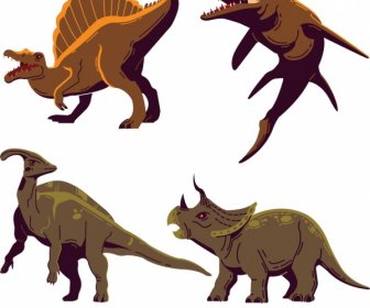 Skizzieren Sie Dinosaurier Symbole Parasaurolophus Mosasaurus Triceraptor Suchominus