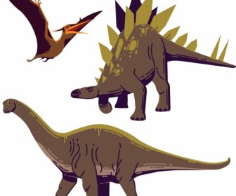 Dinossauro ícones Stegosaurus Pteranodon Apatosaurus Esboço