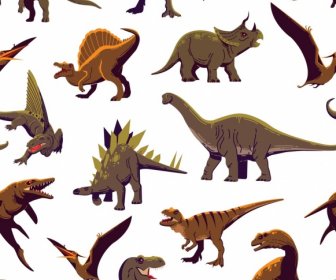 Dinosaurier-Muster Farbigen Cartoon Charaktere Skizze