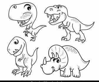 Dinosaur Species Icons Cute Handdrawn Cartoon Sketch