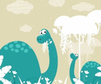Dinosaurs Background Green Design White Trees Sketch