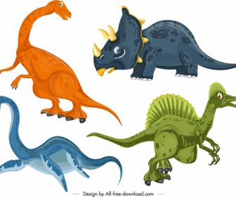Dinosauri Icone Colorate Cartoon Character Design