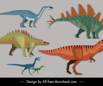 Spesies Dinosaurus Ikon Sketsa Klasik Warna-warni