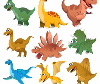 Dinosaurs Species Icons Cute Cartoon Characters Sketch