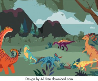 dinosaurs wildlife background cartoon sketch