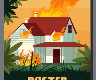 Disaster Poster House Fire Sketch Colorful Dynamic Design