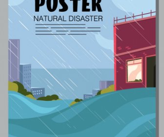 Poster Bencana Tsunami Hujan Sketsa Desain Kartun