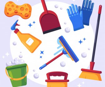 Disinfect Tools Icons Colorful Flat Sketch