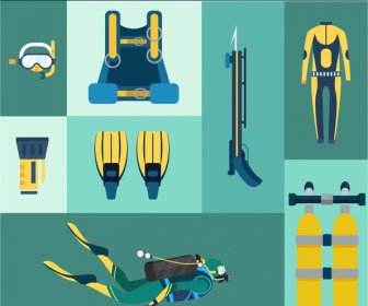 Diving Equipment Vector Illustration With Flat Color Style
