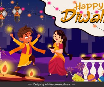 Poster Festival Diwali Lampu Dekorasi Lentera