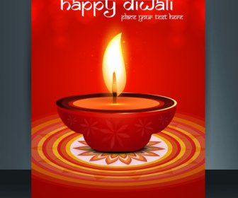 Diwali With Beautiful Lamps On Artistic Brochure Template Design Vector