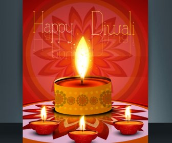 Diwali Con Hermosas Lámparas Artísticas Diseño Folleto Plantilla Vector