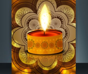 Diwali Con Belle Lampade Artistica Opuscolo Modello Design Vettore