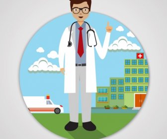Doctor Icon Hospital Background Colored Cartoon Design