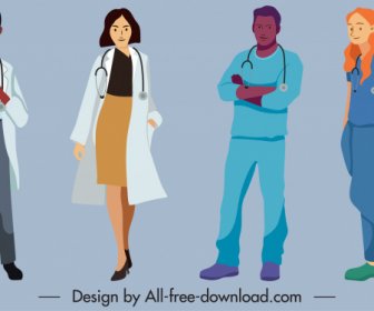 Doctor Job Icons Cartoon Characters Sketch