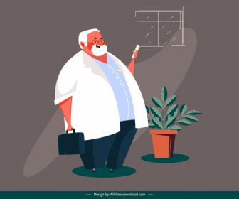 Doctor Painting Fat Man Icon Cartoon Sketch