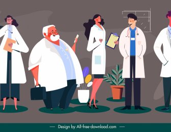 Ärzte Hintergrund Einheitliche Menschen Cartoon-Figuren Skizze